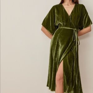 Reformation Analynne Velvet Wrap Dress in Artichoke